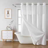 Eachope White No-Hook Waffle Weave Shower Curtain for easy hanging and stylish bathroom dΓ©cor.