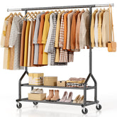 EAGMAK heavy-duty clothes rack front view showcasing sturdy carbon steel frame and ample hanging space.