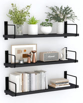 EALLRINEC floating shelves 24-inch set of 3 in black finish, ideal for decluttering.