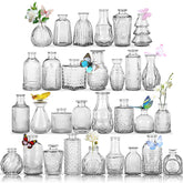 EarthGadgets glass bud vases lineup for elegant wedding centerpieces.