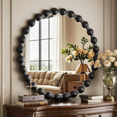 Easly round mirror with beaded frame 24inch adds elegant focal point to any room.