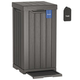 East Oak 31-gallon outdoor trash can front view with durable resin panels for outdoor use