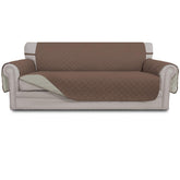 Easy-Going reversible couch cover in brown and beige protects the sofa while updating room style