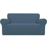 Easy-Going Stretch Loveseat Slipcover Bluestone front view protects and refreshes.