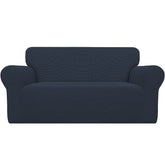 Easy-Going Stretch Loveseat Slipcover front view in dark blue protects upholstery