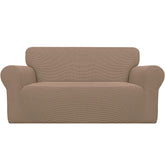 Easy-Going Stretch Loveseat Slipcover closeup shows soft jacquard fabric protecting furniture.