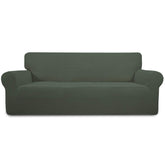 Easy-Going stretch sofa slipcover in olive green with soft jacquards for cozy protection.