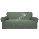 Easy-Going waterproof couch cover in grayish green protects upholstery from spills.