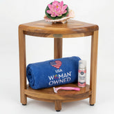EcoDecors DecoTeak corner-stool in a bathroom setup with easy assembly