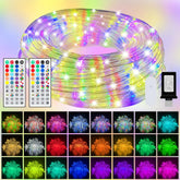 EcoMyLife 100ft outdoor rope light on exterior railing for ambient night illumination