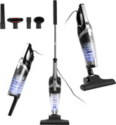 ECOVORTEX corded stick vacuum demonstrates strong suction for quick hardwood floor cleaning.