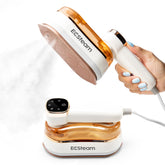 ECSteam steamer front view demonstrates compact 2-in-1 design for quick wrinkle removal.