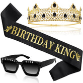 Edussy birthday crown with gold rhinestones for a glamorous party look.