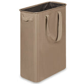 efluky slim laundry basket beside washer and dryer for space-saving storage.