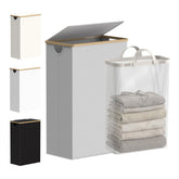 efluky slim laundry basket with lid, front view, space-saving design for small spaces