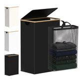 efluky slim laundry basket with lid showing space-saving design for tight bathrooms.