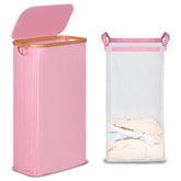 efluky slim laundry basket with lid in pink for compact space organization
