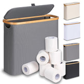 efluky toilet paper basket with lid holds up to 12 rolls in a sleek grey finish.