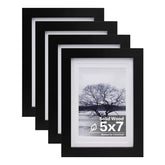 Egofine front view black wood frame with plexiglass for 5x7 photos.