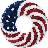 Egolot 18-inch patriotic roses wreath on front door enhances curb appeal.