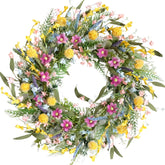 Egolot 22-inch wreath with lavender and forsythia for a welcoming front door.