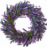Egolot 22-inch lavender wreath with forsythia for front door curb appeal.