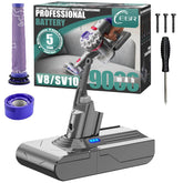 EGR Dyson V8 battery front view with 9000mAh capacity for longer cleaning sessions