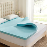 Eiayeebil gel memory foam topper front view showing plush cushioning for cooler nights