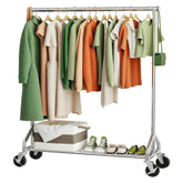Ekisemio heavy-duty rolling clothes rack shown fully assembled for sturdy closet organization.