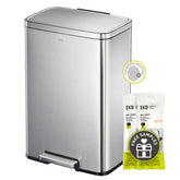 EKO Madison brushed stainless pedal trash can with fingerprint-resistant finish.