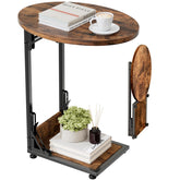 Elbourn folding side table beside sofa, ideal for compact living spaces.