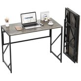 Elephance folding desk assembled, ready for use, highlighting no-assembly convenience.