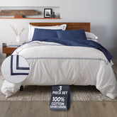 Ella Jayne king navy duvet cover embroidery detail showing satin stitching