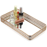 ELLDOO Gold vanity tray with hollow-carved design keeps jewelry neatly displayed and accessible.