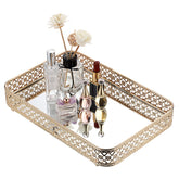 ELLDOO vanity tray in gold with hollow carving and mirrored surface for cosmetics