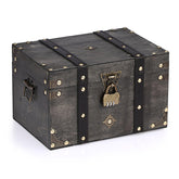 ELLDOO wooden treasure chest front view with vintage hardware for keepsakes.