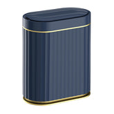 ELPHECO 2-gallon sensor trash can with blue-gold finish fits compact spaces.