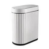 ELPHECO bathroom trash can lid in action, compact design for small spaces and leak-free operation.