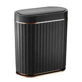 ELPHECO Black sensor trash can with automatic lid for hands-free bathroom use.