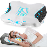 Elviros cervical neck pillow side view showing ergonomic neck support