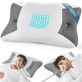 Elviros CPAP pillow with side cutouts reduces mask displacement for side sleepers.