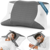 Elviros CPAP pillow for side sleeping reduces mask leaks and keeps tubing in place.