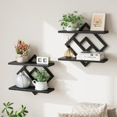 ELYKEN floating shelves with diamond frames display decor while saving wall space