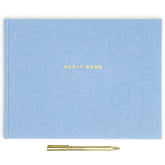 ELYN linen guest book cover in blue with gold accents for weddings and events