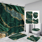 EMHOME marble shower curtain green close-up showcases luxury style and waterproof design