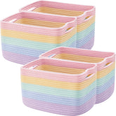 ENAORGAN rainbow rope basket 4-pack on a shelf keeps toys organized and vivid.
