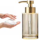 Enra Gold Foaming Soap Dispenser 12oz glass on bathroom counter, stylish and practical