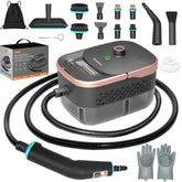 Enromted steam cleaner front view shows portable power for quick spot cleans.