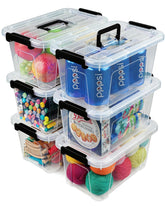 EOENVIVS plastic storage bins six-pack front view for pantry organization