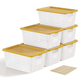 EOENVIVS storage bins with lids 6-pack on a shelf for organized small-space storage.